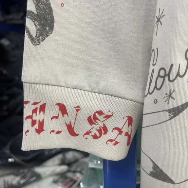 25AW Graffiti Illustration Printed White Saint T Shirt Washed do old Men Women Hooded Long Sleeve T-shirt