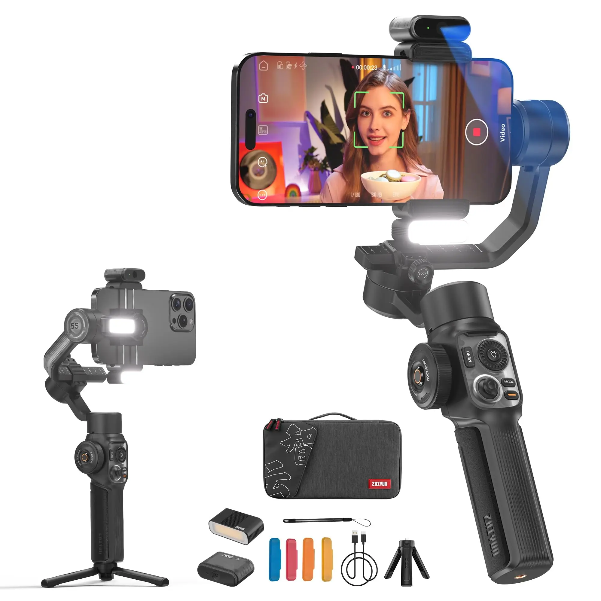 

Zhiyun Smooth 5S AI Phone Gimbal 3-осевой стабилизатор для смартфона со встроенной заполняющей подсветкой AI Face Tracking для i Phone и Android