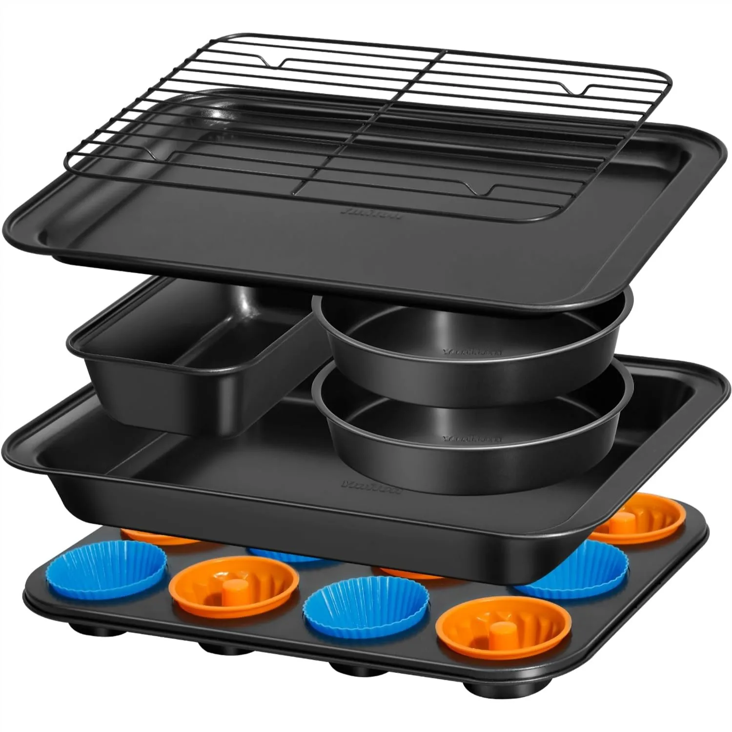 

Nonstick Baking Pans Set, 19 PCS Stackable Bakeware for Cookies, Cakes, Muffins