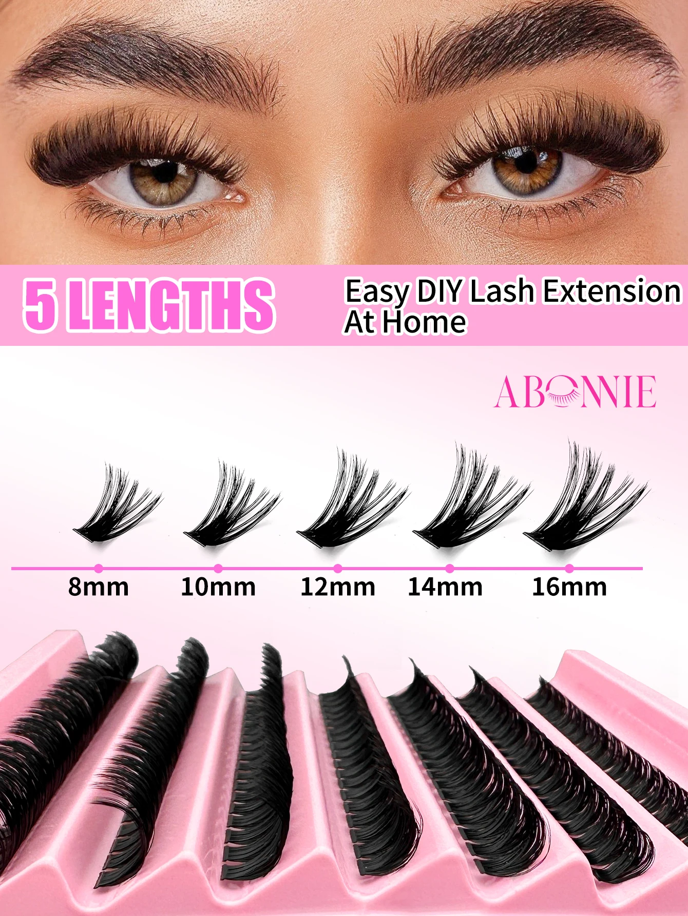 

Abonnie 8-16mm Individual Lashes DIY Eyelash Extension 140Pcs Cluster Lashes Natural Mixed Tray Volume Lash Clusters Eyelashes