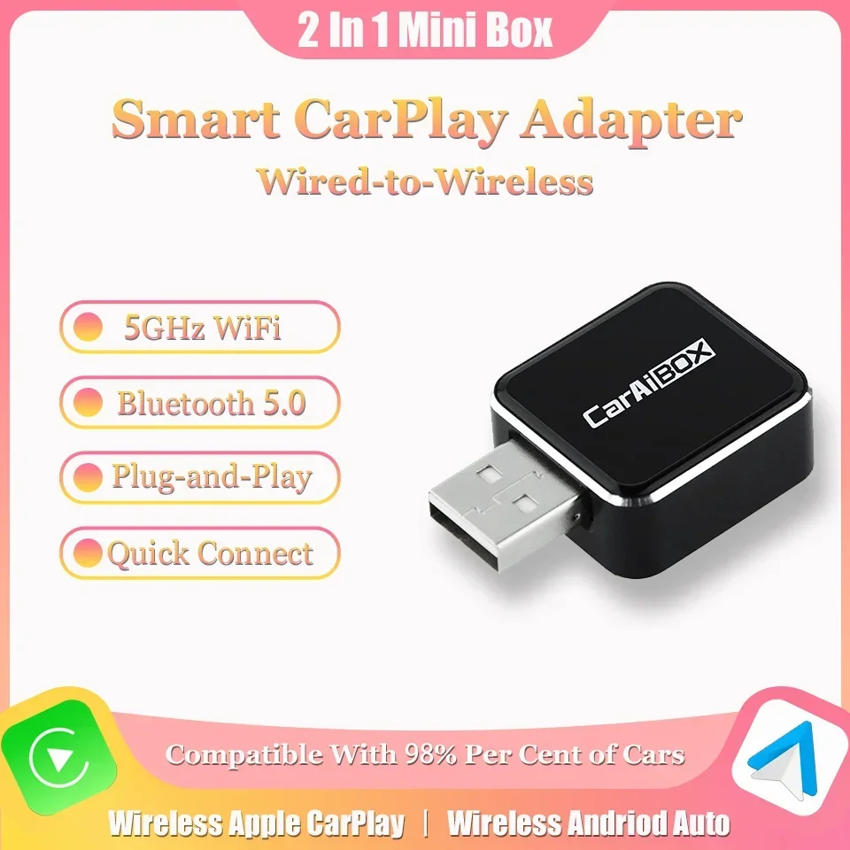 

New Mini Wired to Wireless CarPlay and Android Auto 2in1 AI Box 5G WiFi BT 5.0 For Ford Volvo Toyota Mazda VW Skoda Kia Honda