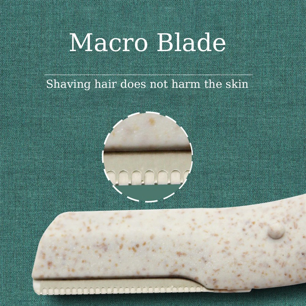 2/3 قطعة قش القمح القابلة للتحلل الوجه الحاجب الحلاقة للنساء مستقيم مقبض الحاجب مكشطة شفرة ماكرو مع الغطاء الواقي