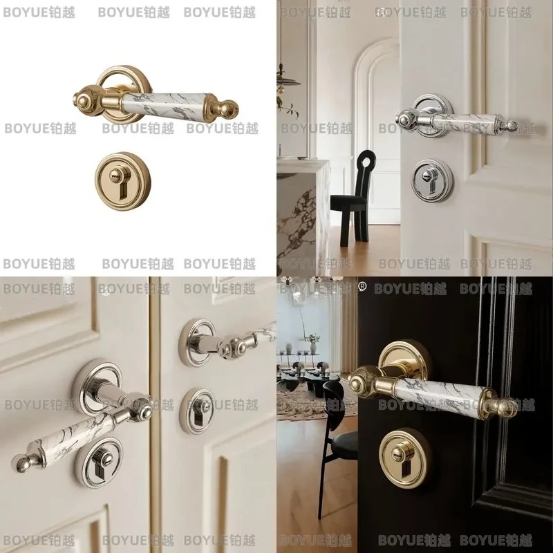 Natural Turquoise French Style Silent Magnetic Door Lock Silver Bright Gold Handle for Bedroom Interior Room Hardware