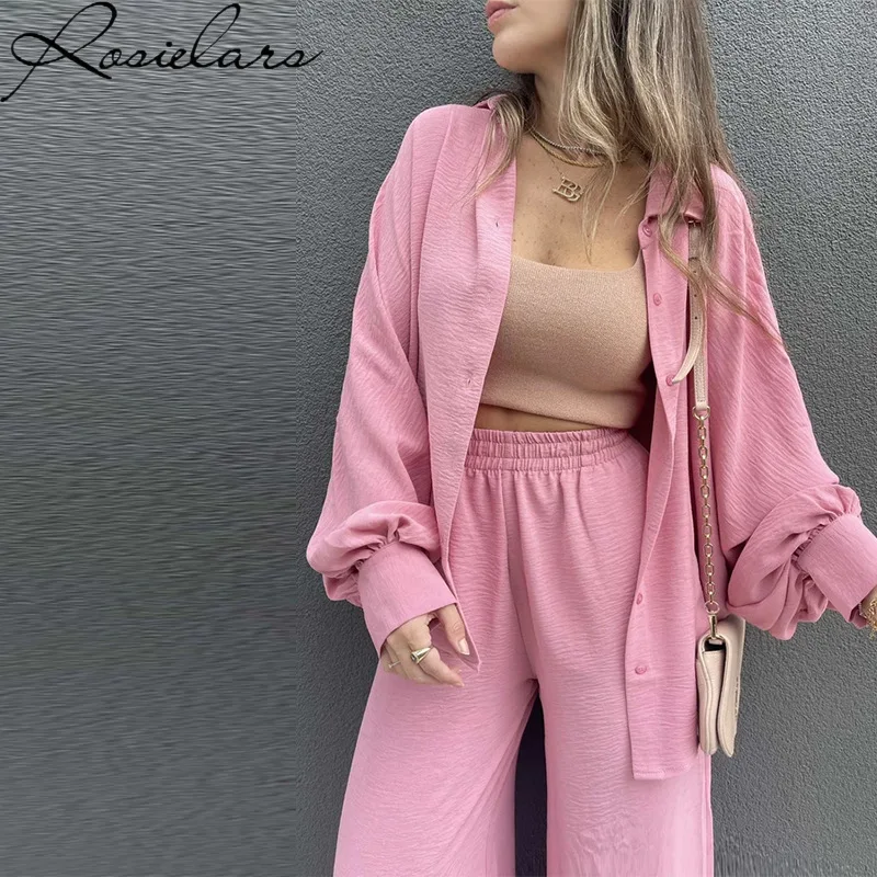 

2024 Fashion Casual Suit Pleated Long Sleeve Shirt Trousers 2 Piece Sets Womens Outfits Pants Skirt Workout Summer Streetwear