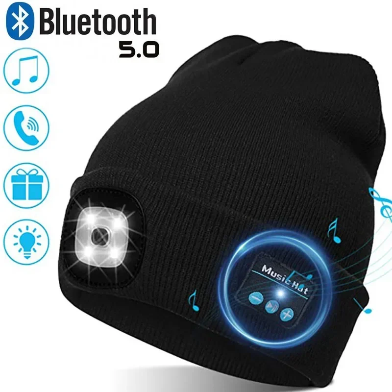 

Music Caps With Light Wireless Bluetooth Headphones Rechargeable Earphone Outdoor Winter Warm Hat Ear Muffs Headset Knitted Hat