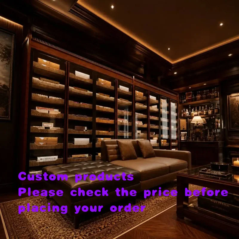 custom.Luxury Private Cigar Room Furniture Wooden Glass Cigar Humidor Cabinet Whiskey Bar Counter