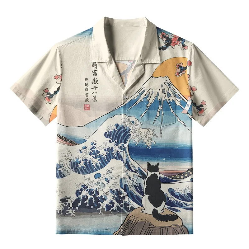 

Мужская гавайская рубашка Aloha с принтом черного кота, богемная картина маслом, летние туники с кубинским воротником и короткими рукавами, большой праздничный топ большого размера