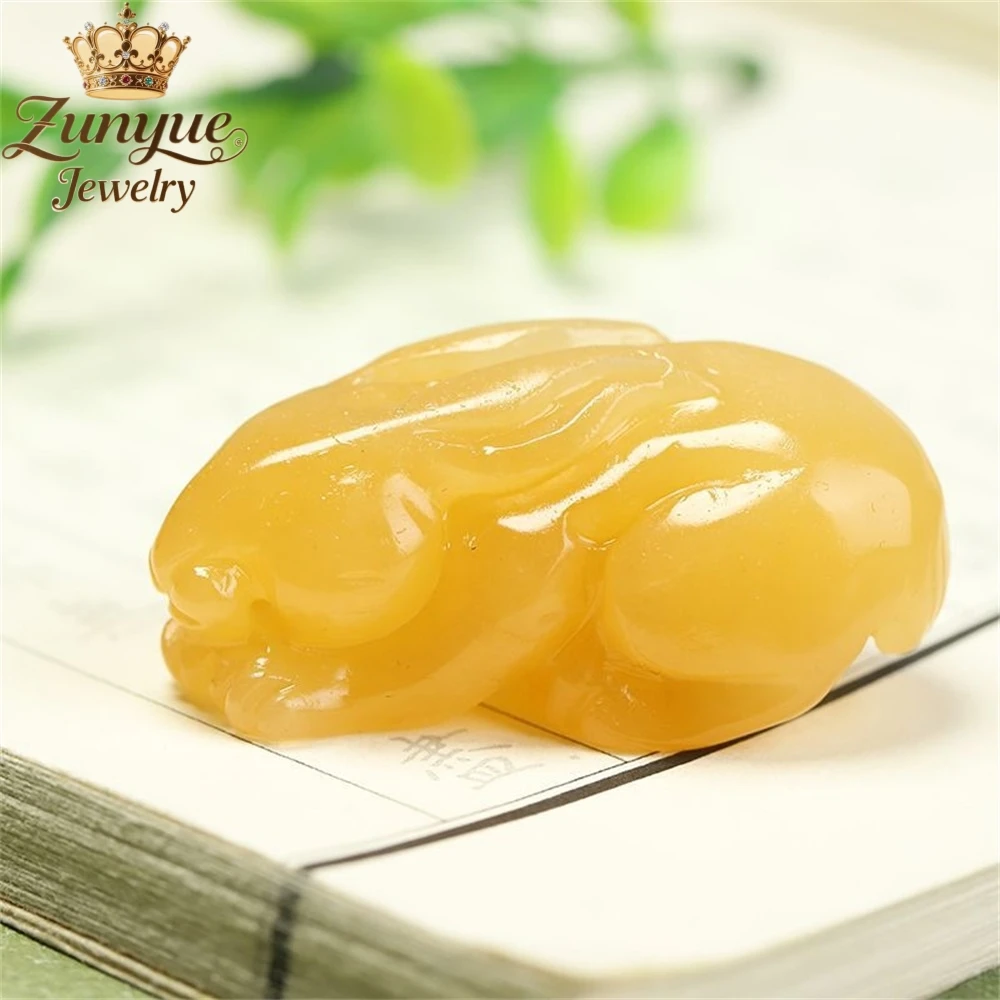 Yellow Dragon Jade Three-Dimensional Jade Rabbit Pendant Luxury Quality Jewelry Fashion Jewelry Exquisite Elegant Charms Popular