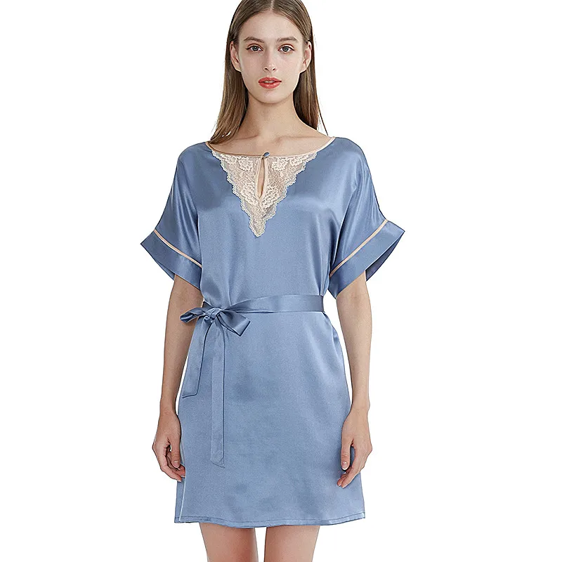 

100% Mulberry Silk Women Nightgown Chemise Sleepwear Loose Nightdress Nightie Lace V Neck Loungewear Mini Lingerie Sleepshirt PJ