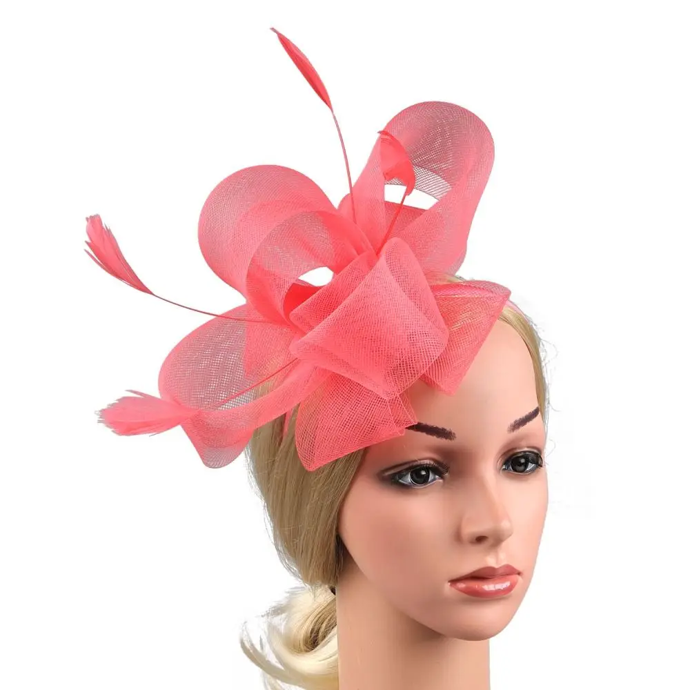 Elegant Pink Fascinators Hair Accessories Vintage Mesh Headband Party Dance DerbyHat Girl