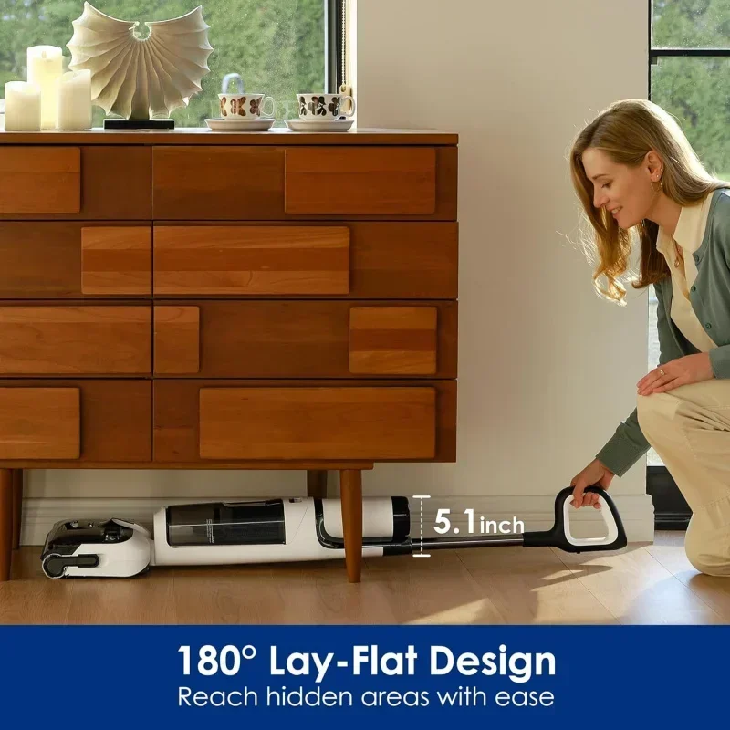 مكنسة QWTTinecoe Floor ONE STRETCH S6 اللاسلكية الرطبة والجافة، 180 °   ممسحة مكنسة كهربائية ذكية مسطحة، تصميم مدمج 5.1 بوصة، 158 ℉