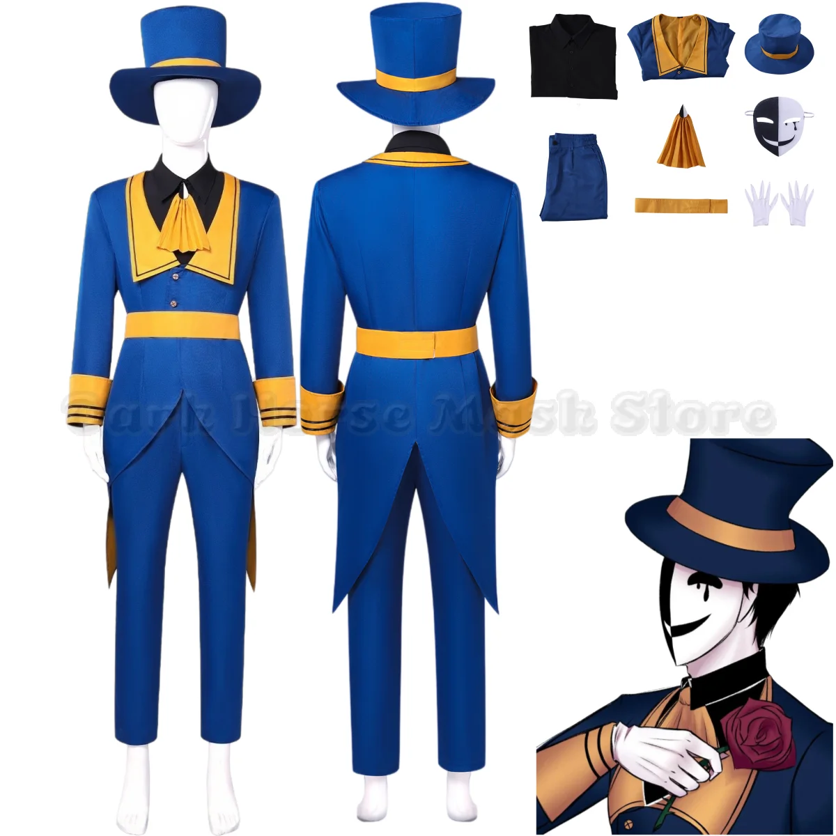The Freak Circus Ticket Taker Bilheteiro Bil Suit Hat Cosplay Costumes Mask Prop Circus Admission Passe Invitations Halloween