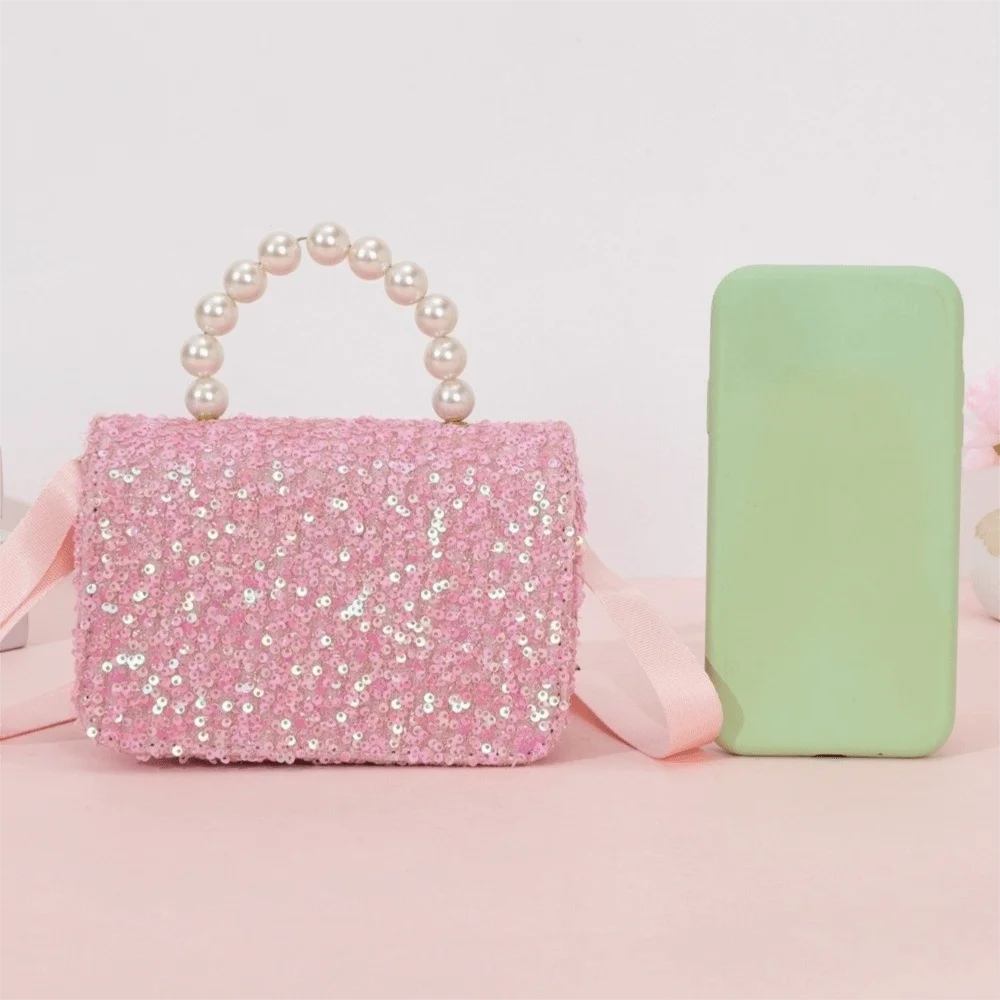 Fashion Pure Color Girls Crossbody Bag Casual Sequin Pearl Handbag Versatile Children's Backpack For Girls