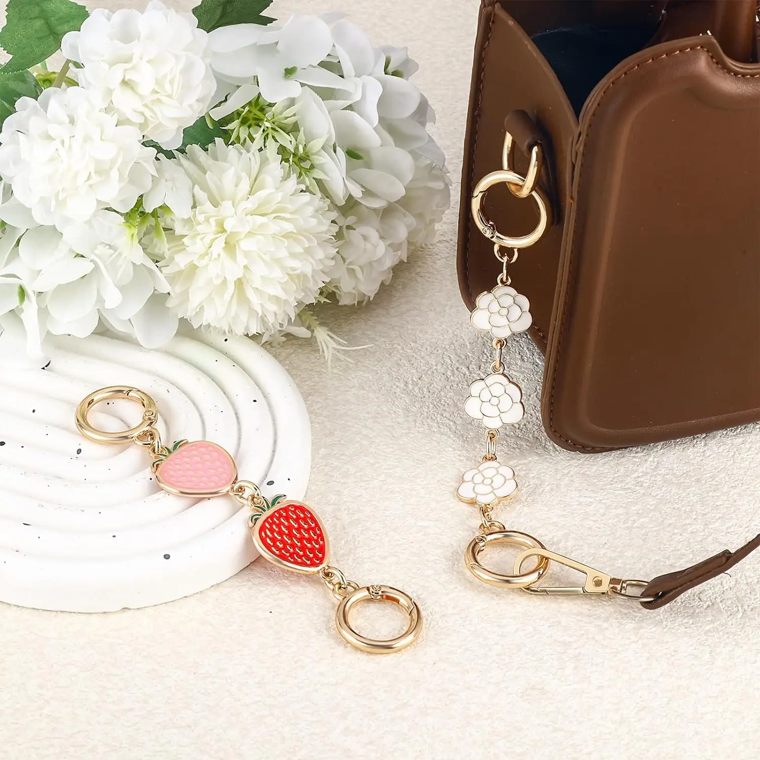 Women Bag Strap Extender Strawberry, Flower, Heart Shape Purse Exquisite Extender Chain Handbag Replacement Chain Charm Supplies