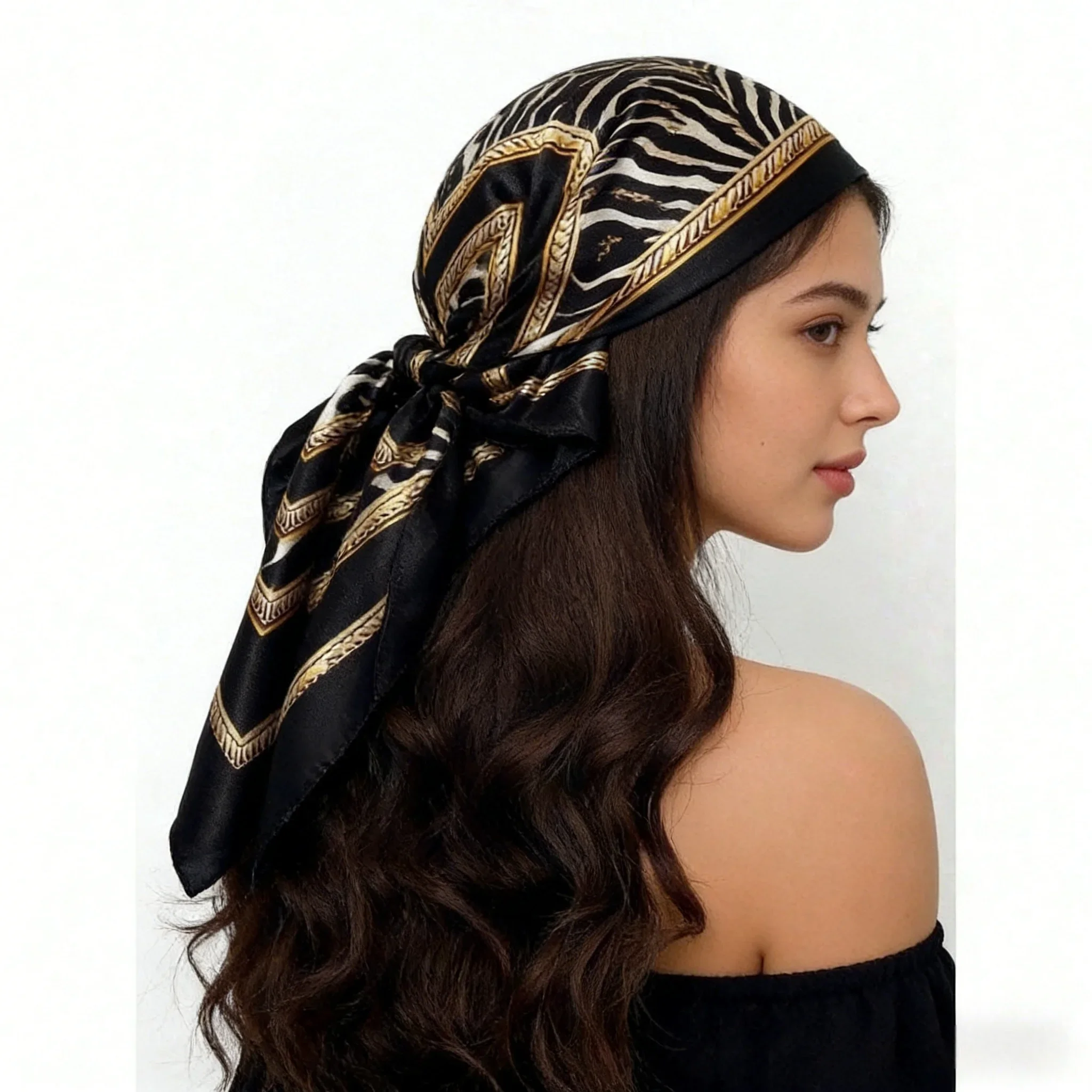 Silk Scarf Scarftop Headwraps For Women Vintage Four Seasons Hair Scarve 90*90cm Hijab Foulard Iuxe Bandana Femme Headscarf - Detail 1