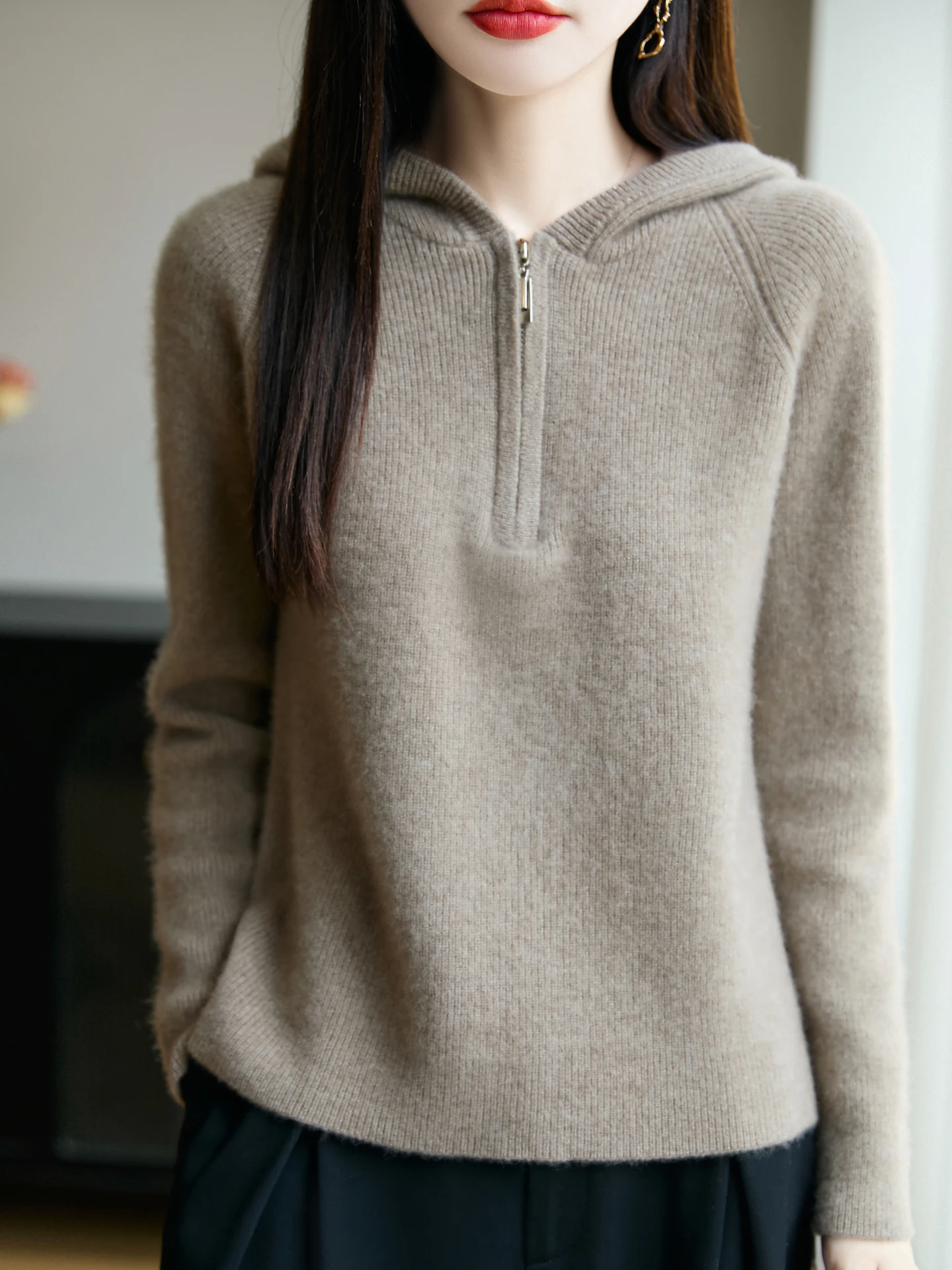 

Women's 100% Merino Wool Sweater Elegant Autumn Winter Knitted Pullover Cashmere Blouse Lady Hoodies Long Sleeve Clothing Tops