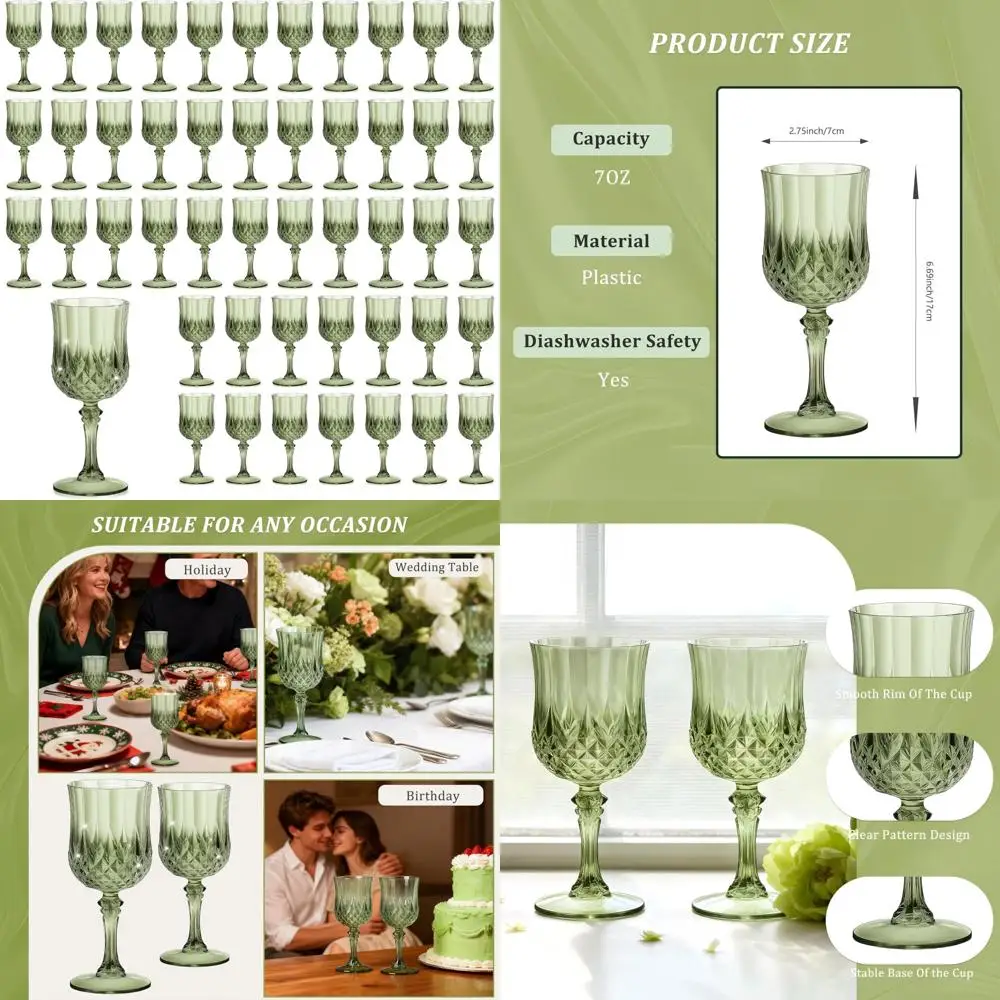 

Зеленые пластиковые бокалы для вина на 7 унций, небьющиеся флейты для шампанского, бокалы для воды в винтажном стиле для свадеб и вечеринок