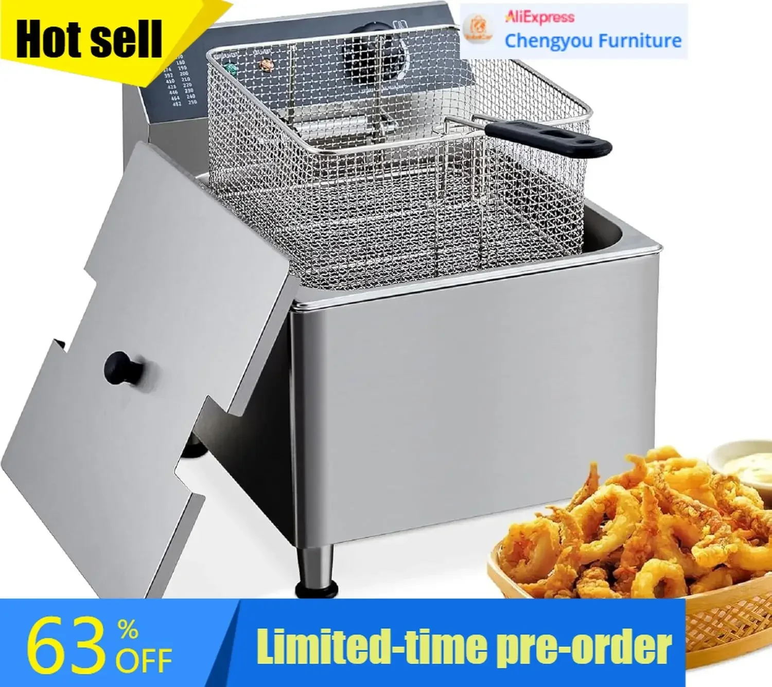 Electric Deep Fryer Countertop Commercial Stainless Steel Basket With Wattage For Home And Restaurant Use