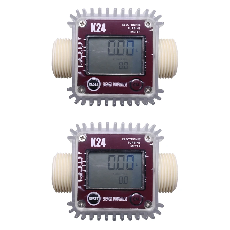 2X Digital Lcd K24 Flow Meter Turbine Fuel Flow Tester For Chemicals Water Sea Liquid Flow Meters Measuring Tools