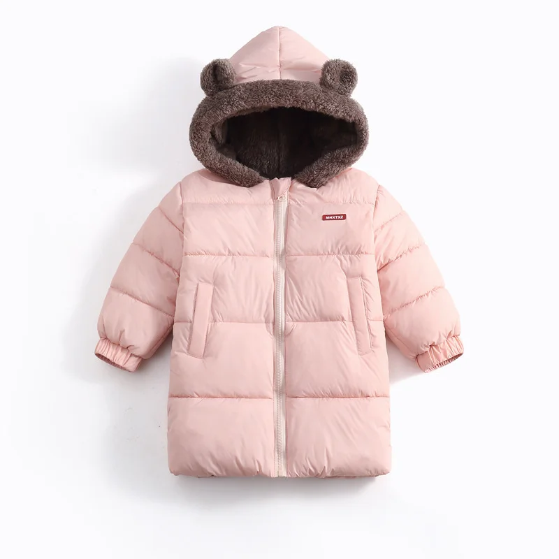 Kids Winter Plush Down Coats Children Thick Warm Mid-to-long Jacket Boys Daily Thermal Outerwear Girls Outdoor Casual Clothes