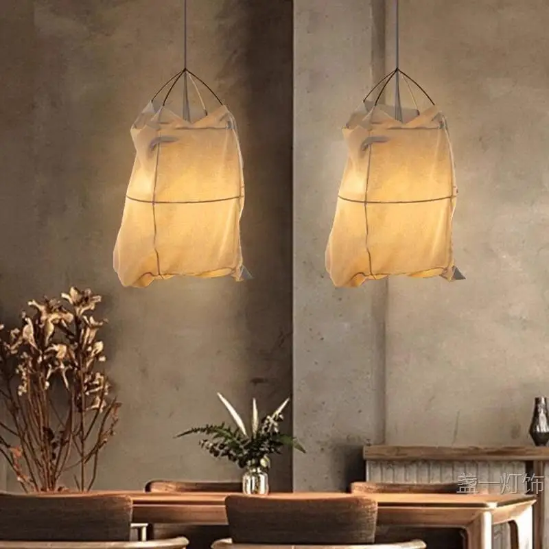 Wabi Sabi Japanese Chinese Zen Linen Lantern Pendant Light for Bedroom Study Dining Room Industrial Line Hanging Lamp 2026