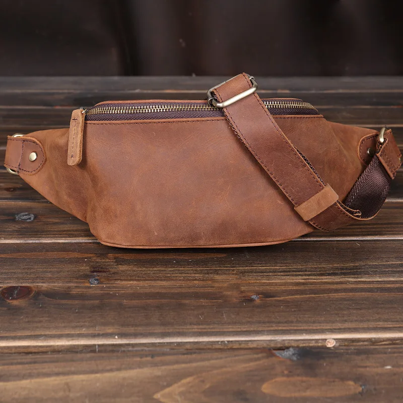 Sac de taille rétro en cuir de vachette pour homme, sac de poitrine en cuir de cheval Elin, tendance Europe et États-Unis