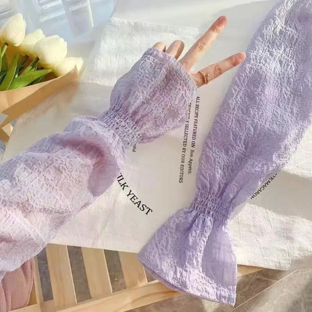 

Fashion Lace Mesh Sun Protection Sleeves Solid Color Anti-UV Arm Sleeve Breathable Loose Fit Fingerless Gloves Cycling