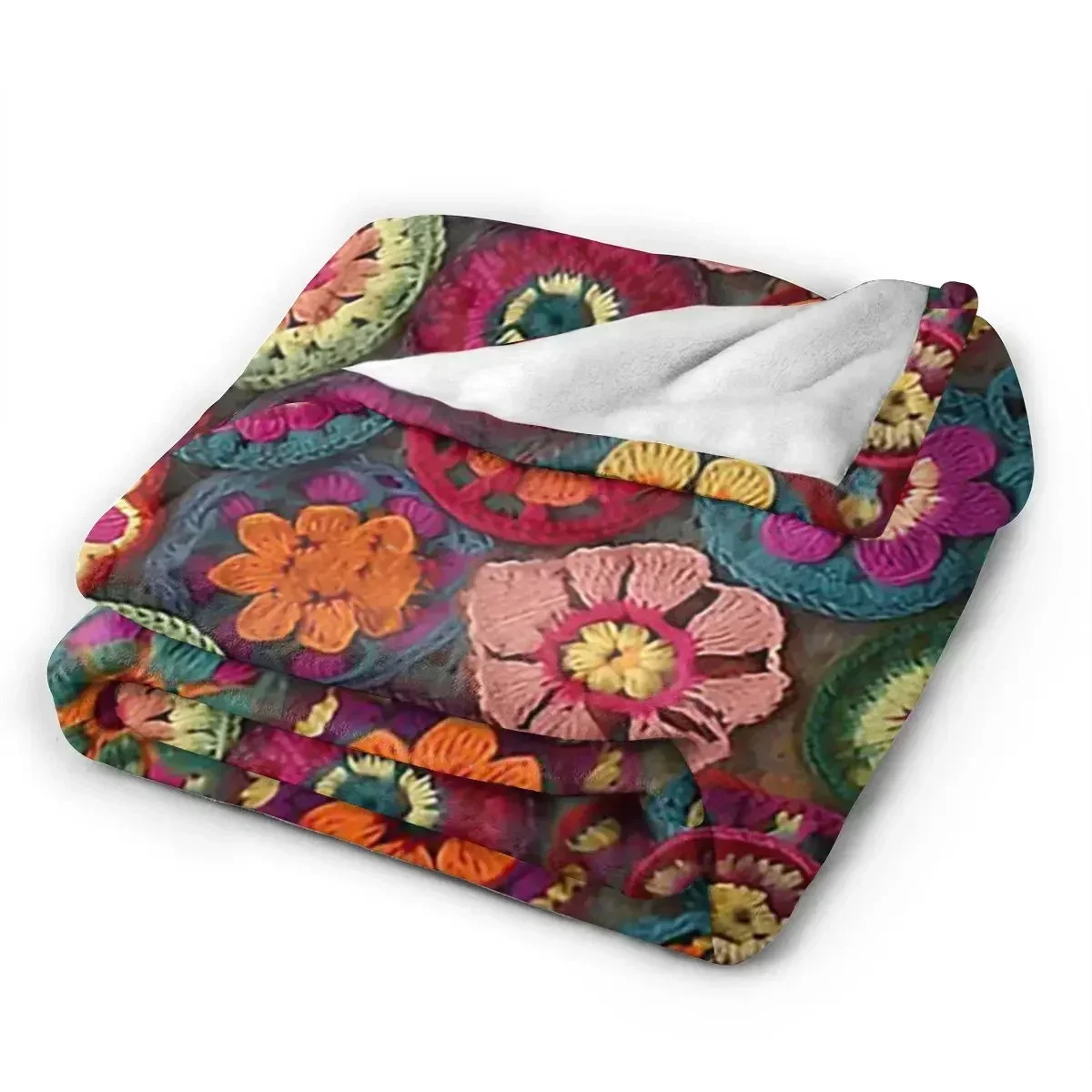 Colourful Crochet Blanket Soft Warm Flannel Throw Blanket Plush for Bed Living room Picnic Travel Home Couch