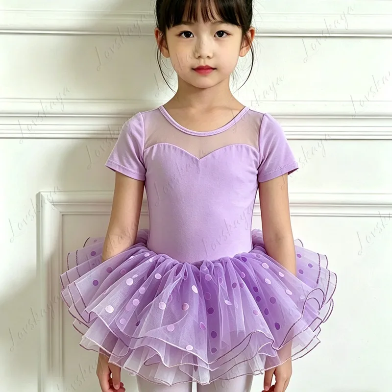 

New Summer Short Sleeve Ballet Dress Girls Pink Gauze Chinese Dance Training Costume