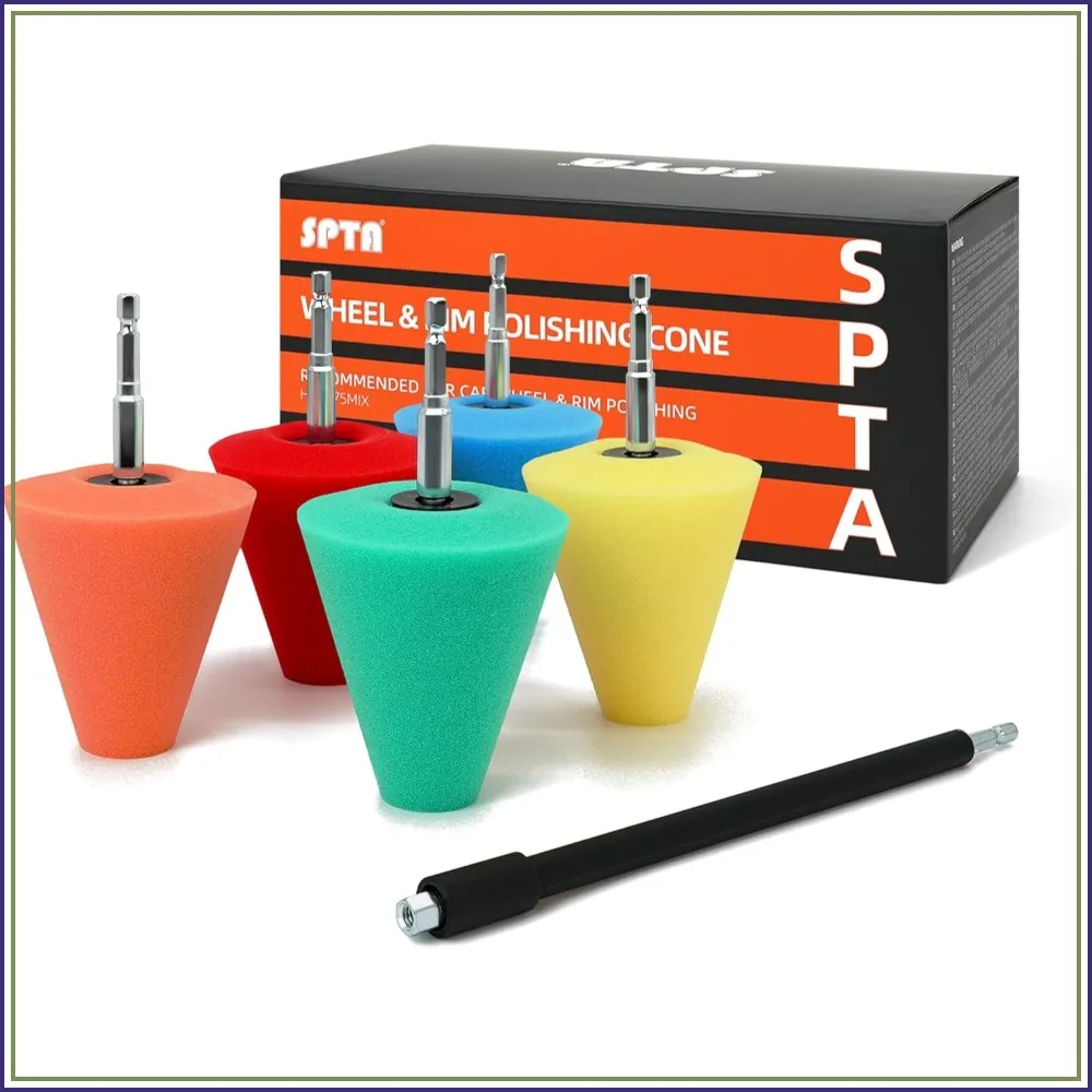 

5-Pack Car Polishing Cones for Drill, Sponge Buffing Pads Kit - Wax, Seal, Clean Chrome, Glass, Stainless Steel