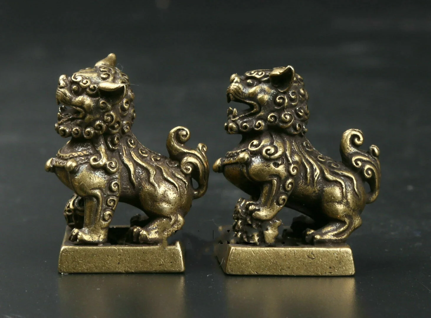 زوج 1.22 بوصة الصينية كوريو البرونزية فو فو الكلب الحرس الأسد ختم تمثال الخاتم #3