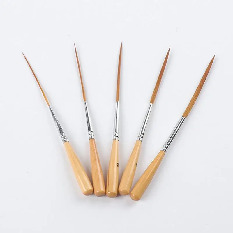 �� 5-teiliges Pinselset mit langen Griffen, fein gespitzte Aquarell- und Acrylpinsel, geeignet zum Füllen von Ecken und Konturenzeichnungen – Detail 2