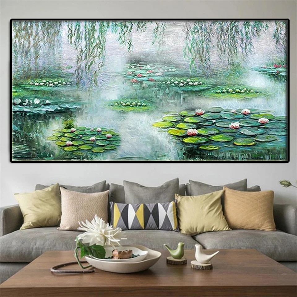 Claude Monet painting Water lilies Diamond Painting Cross Stitch Kits Lotus Pond Large Embroidery Wall Art Home Decor Water Lily