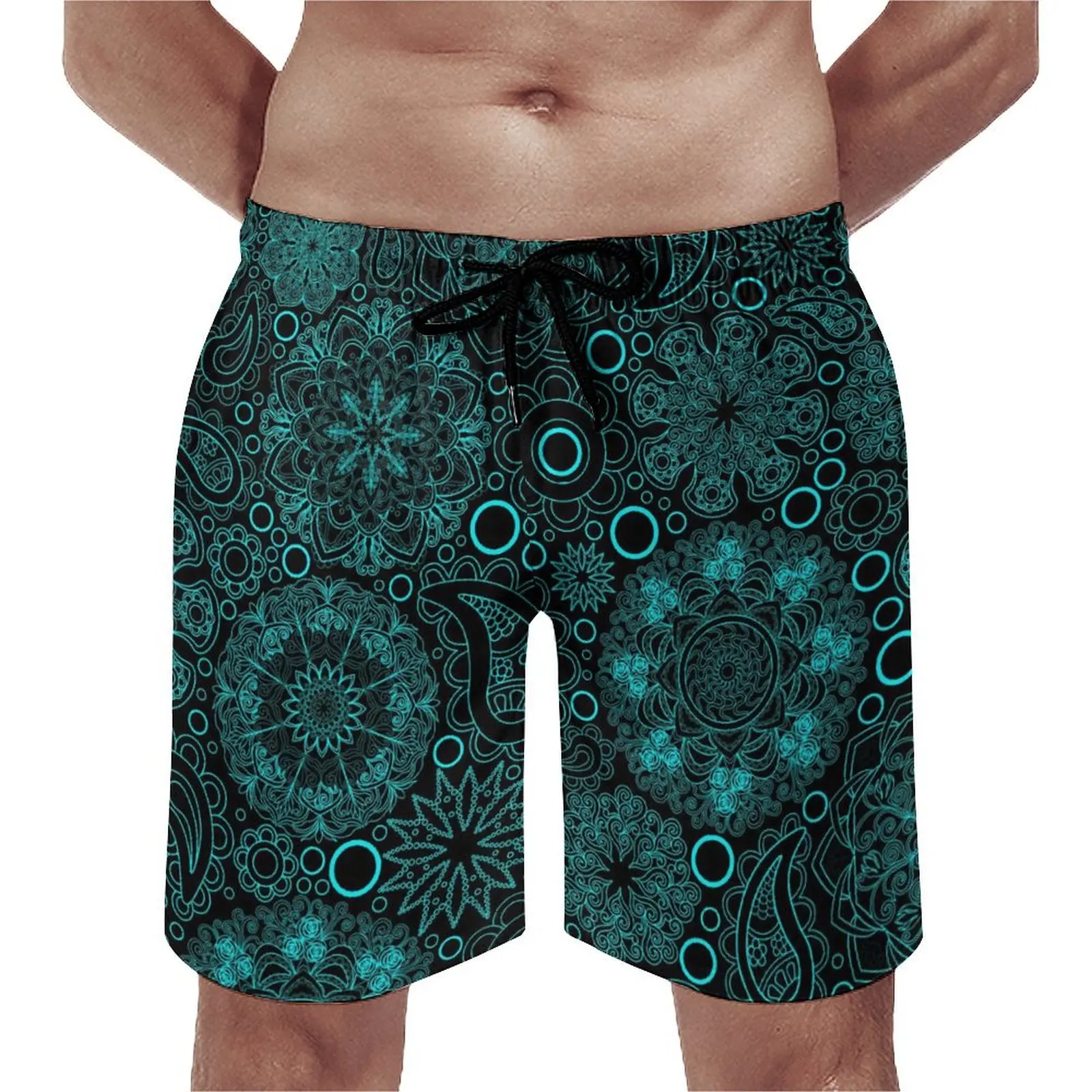 Short de bug astique Paisley de Style Boho pour Homme, Pantalon Court de dehors Mandala Bleu, à vaccage Rapide, Personnalisé, Maillot de Bain, Grande Taille, Été