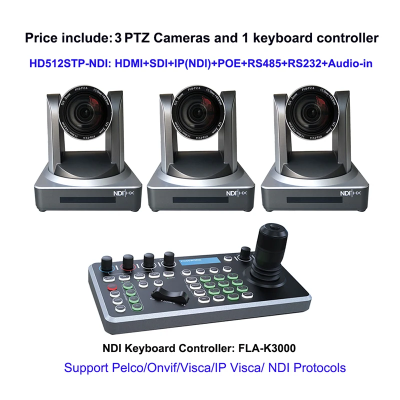 

NDI 12X POE SDI HDMI LAN PTZ Video Conference Camera + Visca Pelco Onvif Keyboard Controller for Live Streaming Telemedicine