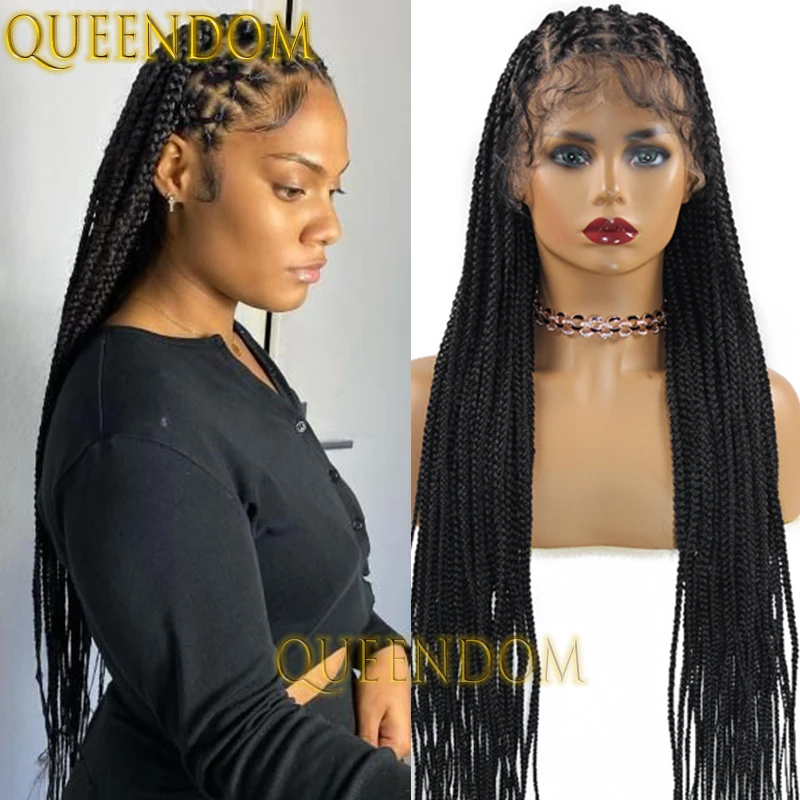 Full Lace Synthetic Criss Cross Braid Wig 36 Inch Long Cornrow Plait Braids Wig Knotless Box Braided Goddess Wig for Black Women