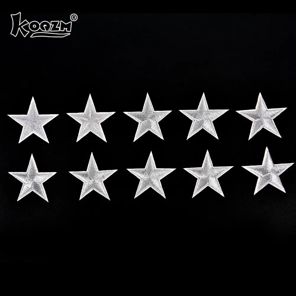 Emblemas bordados estrelas prata, Ferro Em Patches, Motif Applique Adesivos, 10pcs