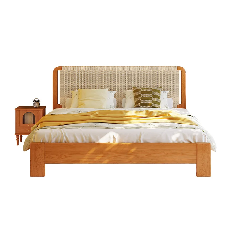 

French simple small apartment bed household 1.5 meters double solid wood