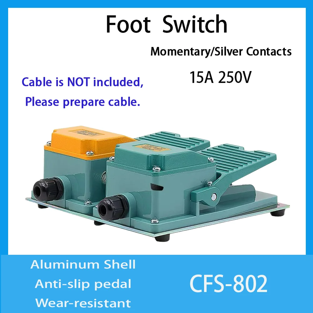 CNTD CFS-802 Foot Switch Foot Pedal Switch 2NO2NC 15A 250V Aluminum Alloy Momentary Heavy Duty Industrial Machine Control