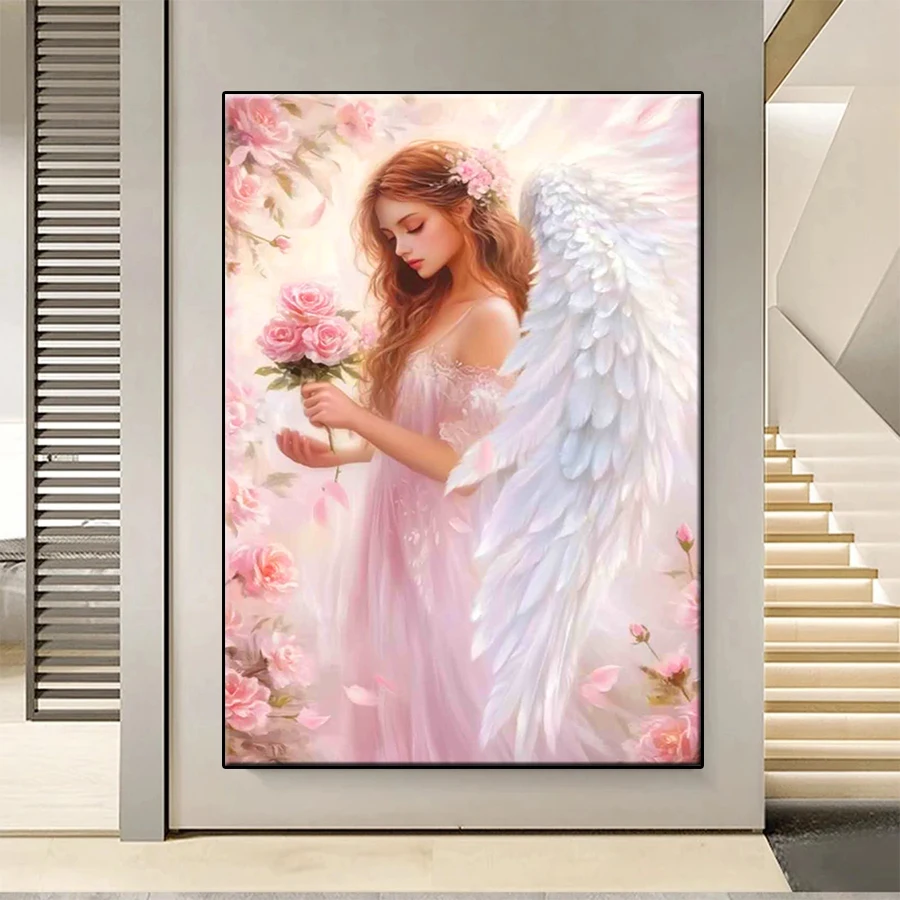Diamant-Malerei-Set Neues Wunderschönes Engel-Mädchen Blumen Kreuzstich Diamant-Mosaik-Bild Stickerei Erwachsenen-Dekoration Geschenk