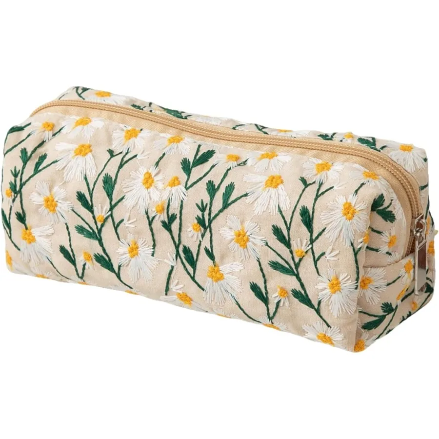 حقيبة أقلام رصاص جمالية لطيفة مع سحاب للفتيات - لوازم مدرسية بتصميم زهور الأقحوان وحقيبة مكياج مثالية للفصول الدراسية #2