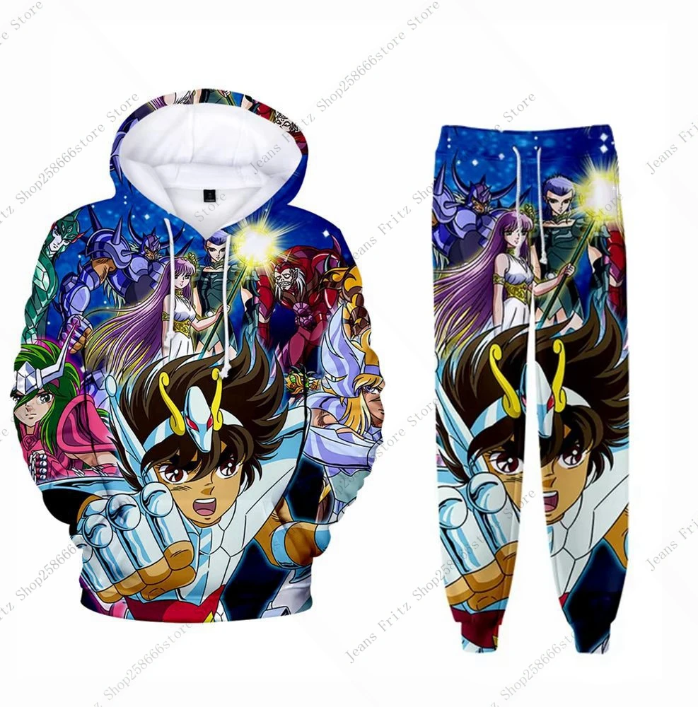 Popular Anime Saint Seiya 3D Print Hoodies Suit Man Woman Tracksuit Pants 2pcs Sets New Kids Pullover Cosplay Hoodie