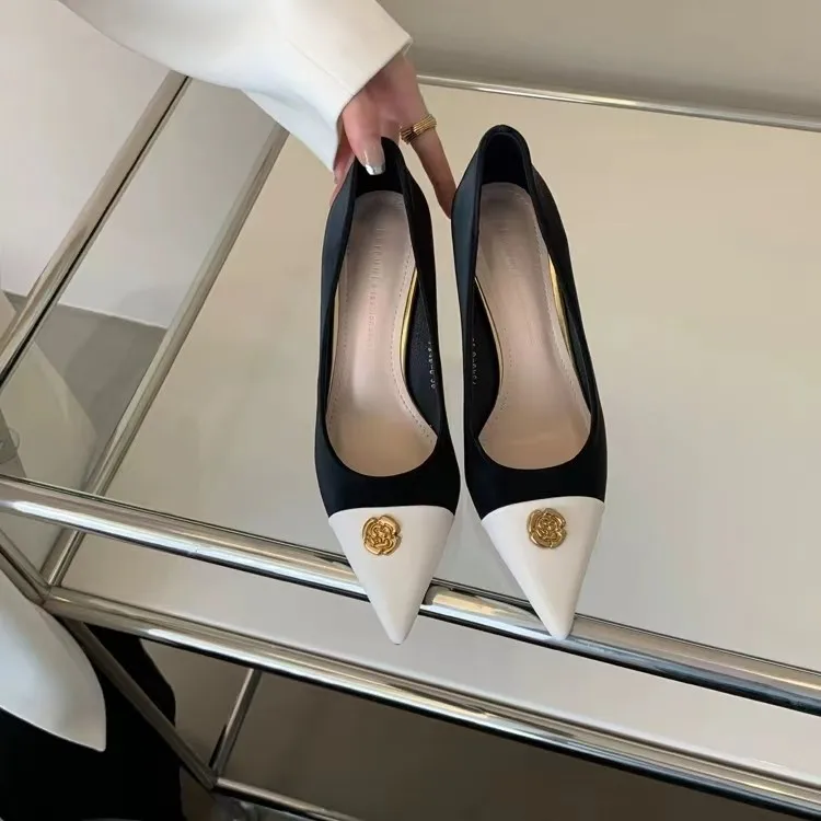 French belt single shoes pointed heels with skirt stiletto heels matching color spring and summer women\'s single fashion shoes