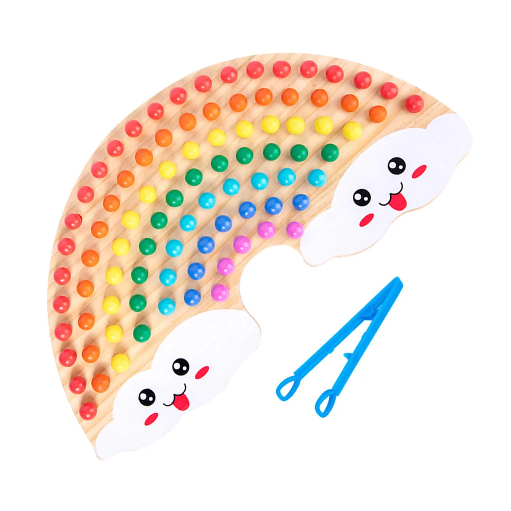 1Set Houten Regenboog Kraal Bordspel Clip Kralen Vroeg Leren Voorschoolse Educatief Kleurherkenning Speelbal