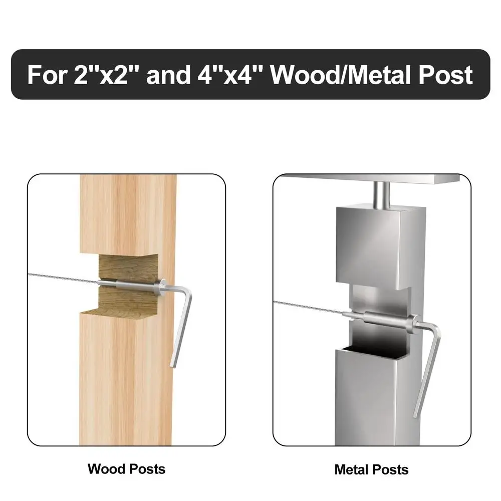 Kit de trilhos de cabo de aço inoxidável, 40 pacotes, receptor invisível, tensor de parafuso, 3/16 ", ângulo interno/externo, instalação de madeira