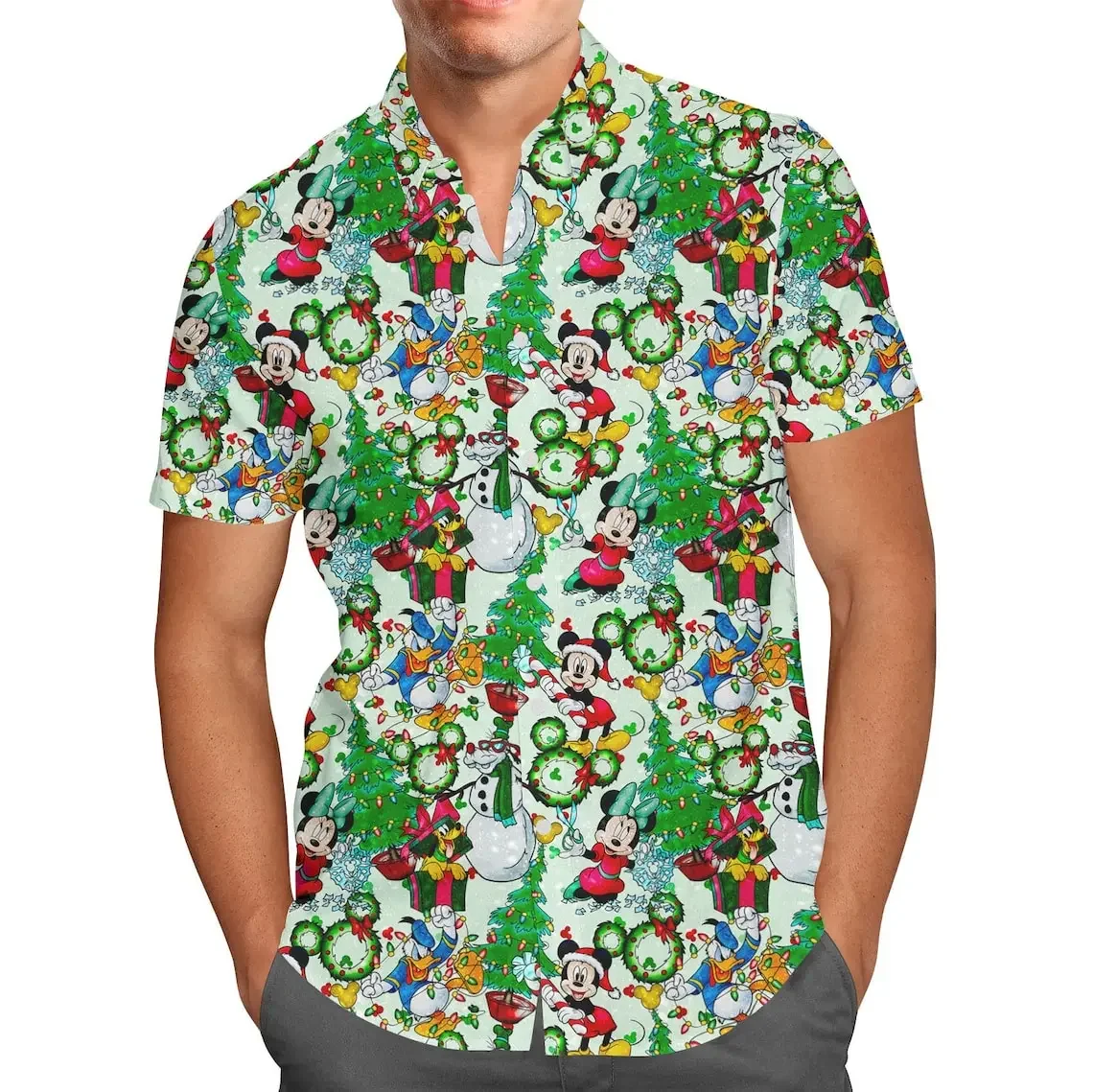 Mickey Christmas Hawaiian Shirt Men\'s Women Short Sleeve Button Up Shirt Disney Christmas Hawaiian Shirt Casual Beach Shirt Kids