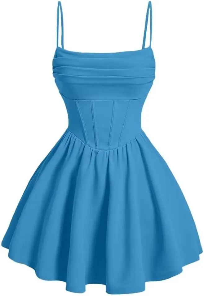 

Шифоновые платья для выпускного вечера на тонких бретельках для подростков, короткое платье для выпускного вечера с рюшами, вечерние коктейльные платья трапециевидной формы