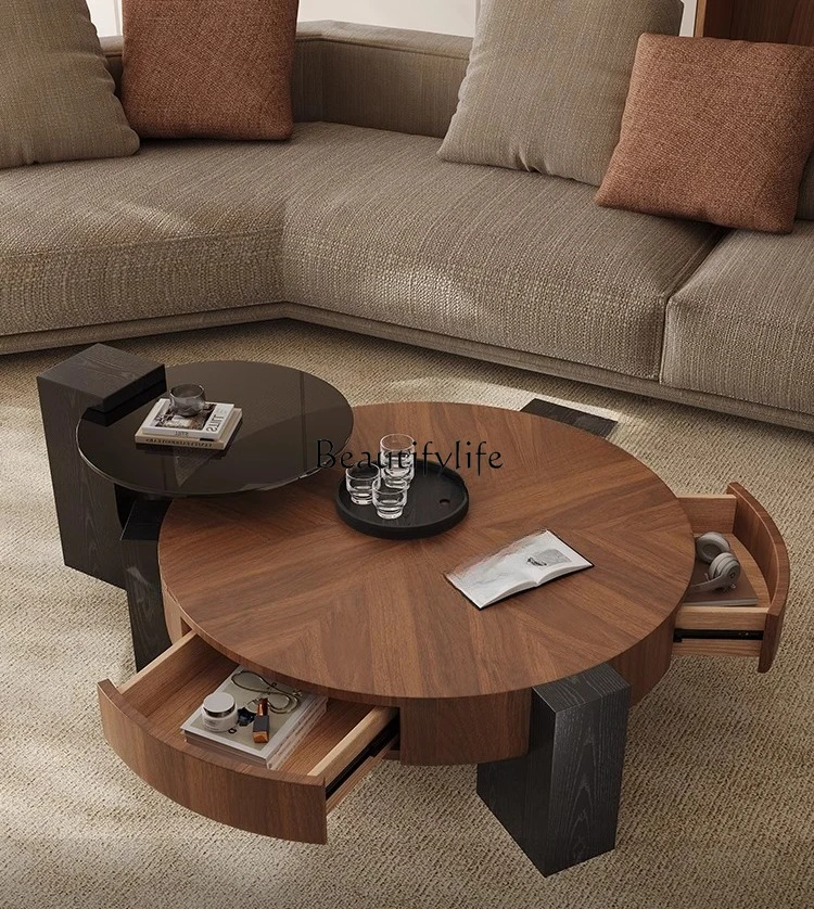 

*Medieval style round coffee table Italian minimalist modern simple retro solid wood coffee table