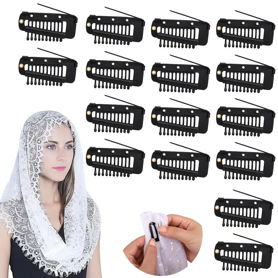 2pcs Invisible Clips with Safety Pin, 10-Teeth Nonslip Hair Clips Hair Clip for Wigs Duppatta Hack Hijab Tikka Setting Grip Clip