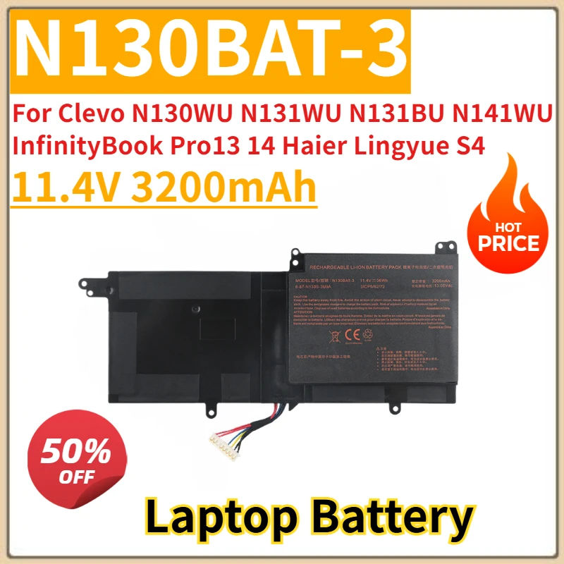 

Новый сменный аккумулятор для ноутбука 3200 мАч N130BAT-3 для Clevo N130WU N131WU N131BU N141WU InfinityBook Pro13 14 Haier Lingyue S4